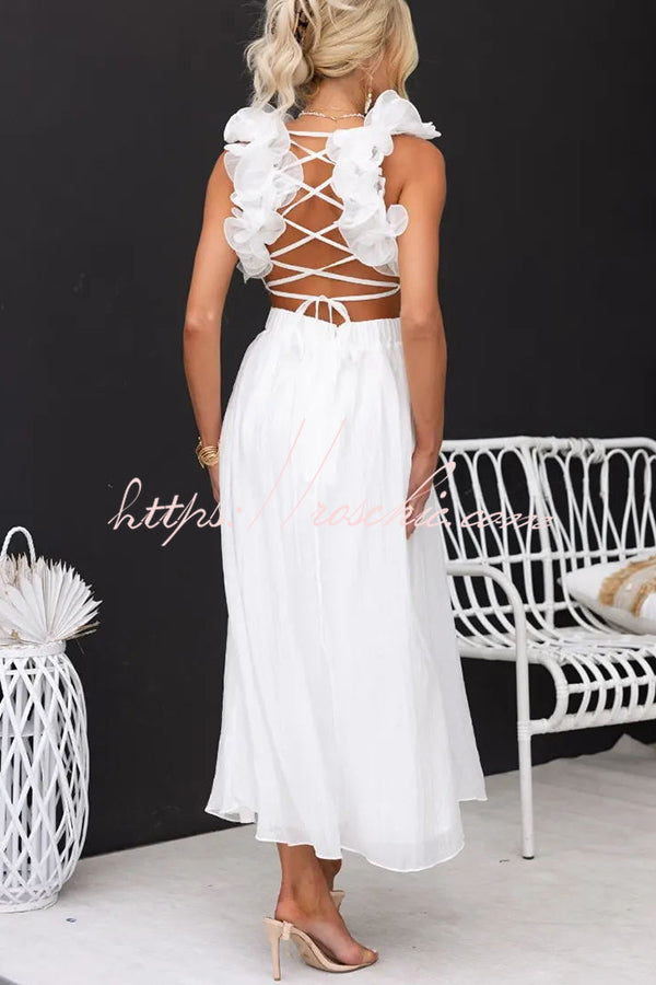 lace up ruffle maxi dress Luxe Lady Floral Ruffle Detail Back Lace-up Elastic Waist Maxi lace up ruffle maxi dress Luxe Lady Floral Ruffle Detail Back Lace-up Elastic Waist Maxi