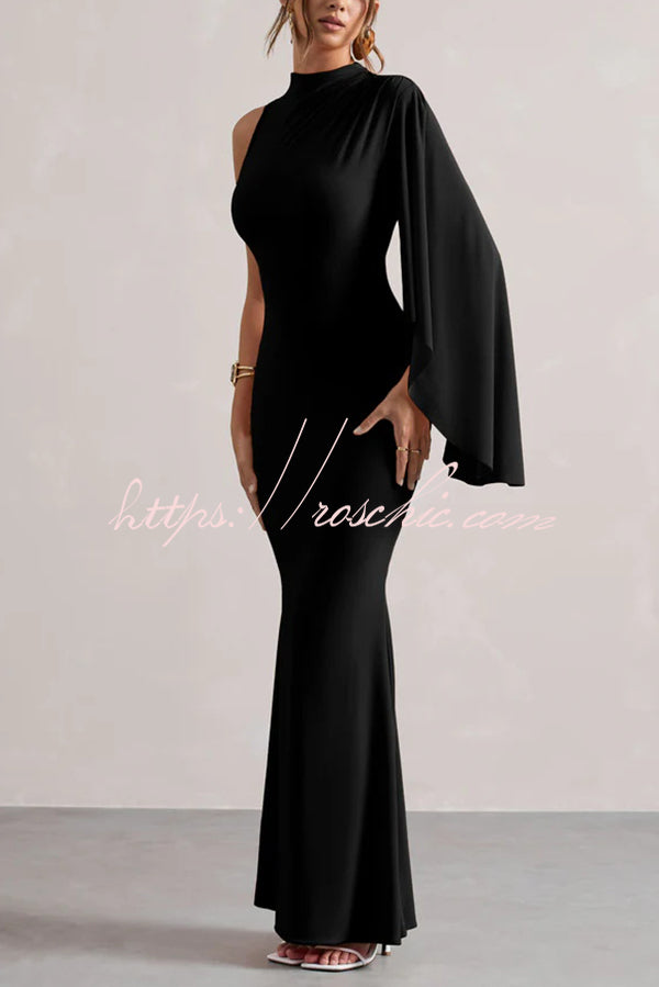 Ready When You Are High Neck One Ruffle Sleeve Maxi Dress