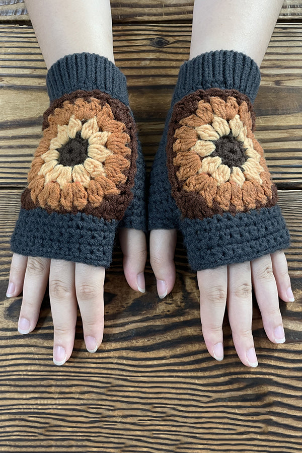 Knitted Sunflower Warm Half Finger Wool Gloves