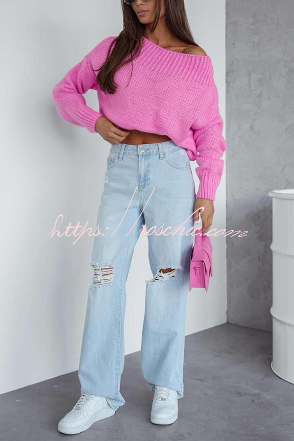 Solid Color Long-sleeved Round Neck Loose Knitted Sweater