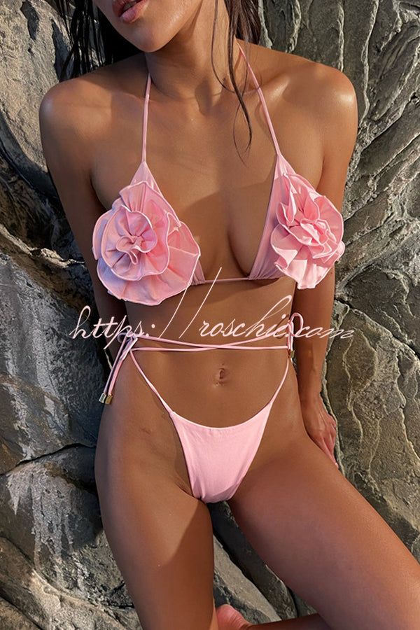 Elegant Suspender Three Dimensional Flower String Bikini