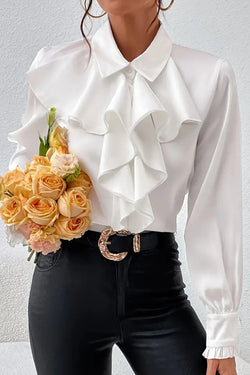 Stylish Ruffled Tiered Lapel Long-sleeved Shirt