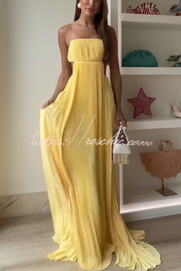 Butter Moment Pleated Cutout Waist A-line Slip Maxi Dress