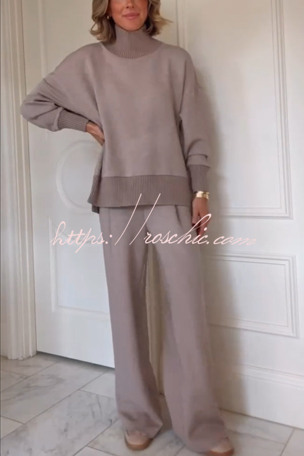 Berner High-Neck Long Sleeve Side Zipper Sweatshirt and Elastic Waist Pocketed Loose Pants Set