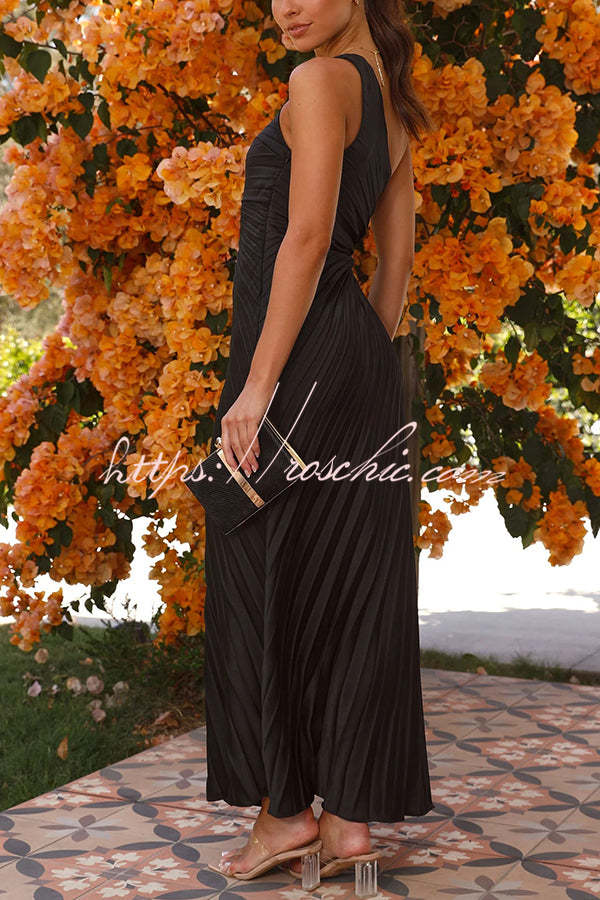 Charming One Shoulder Lace Up Cutout Pleated Maxi Dress