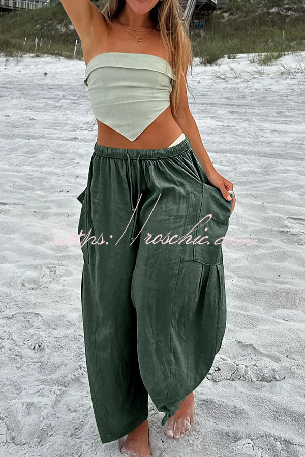 Diani Linen Blend Drawstring Waist Pocketed Loose Pants