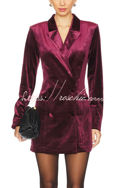 Holiday Soiree Solid Color Velvet Lapel Long Sleeve Blazer Mini Dress