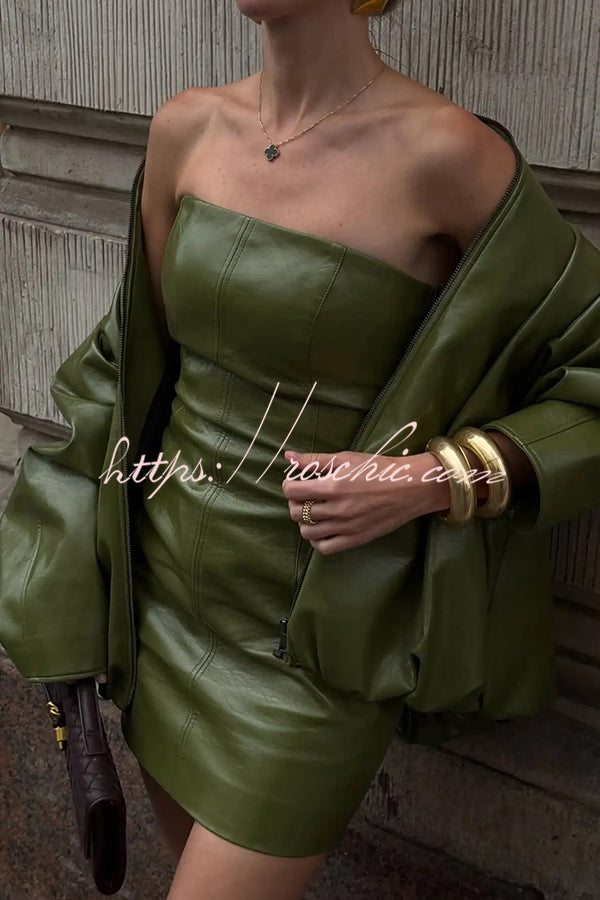 Solid Color Loose Long Sleeve Pocket Casual Leather Jacket