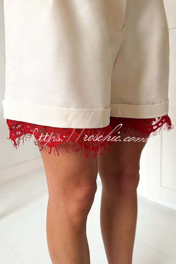 Love Letter Contrast Lace Detail Pocket Wide Leg Shorts