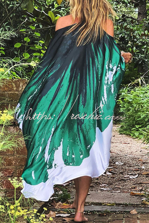 Stunning Floral Unique Printed One Shoulder Cover Up Maxi Dress