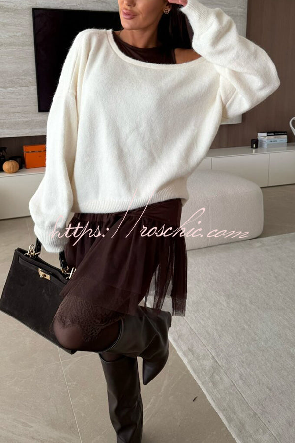 Upper East Chic Knit Wide Neck Long Sleeve Relaxed Sweater