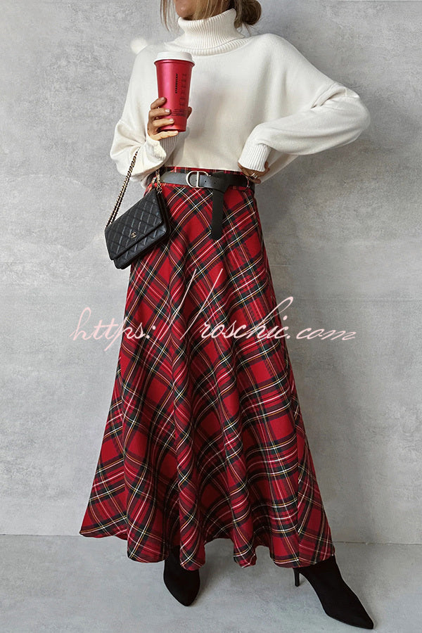 Field of Dreams Plaid Elastic Waist Side Pocket Maxi Skirt