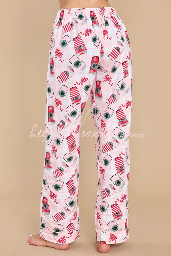 Need The Caffeine Print Elastic Waist Pocketed Dust Pajama Set