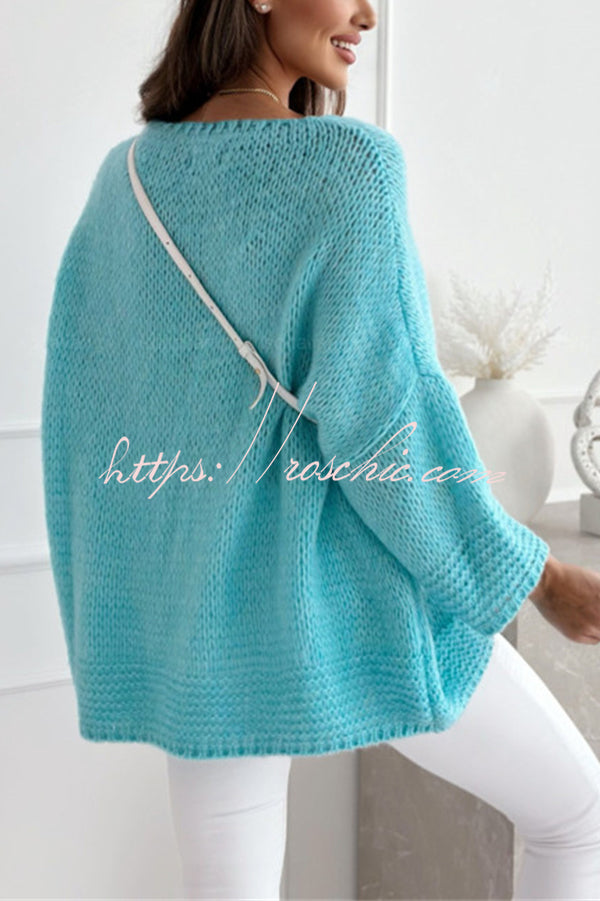 Solid Color Loose V-neck Casual Knitted Sweater