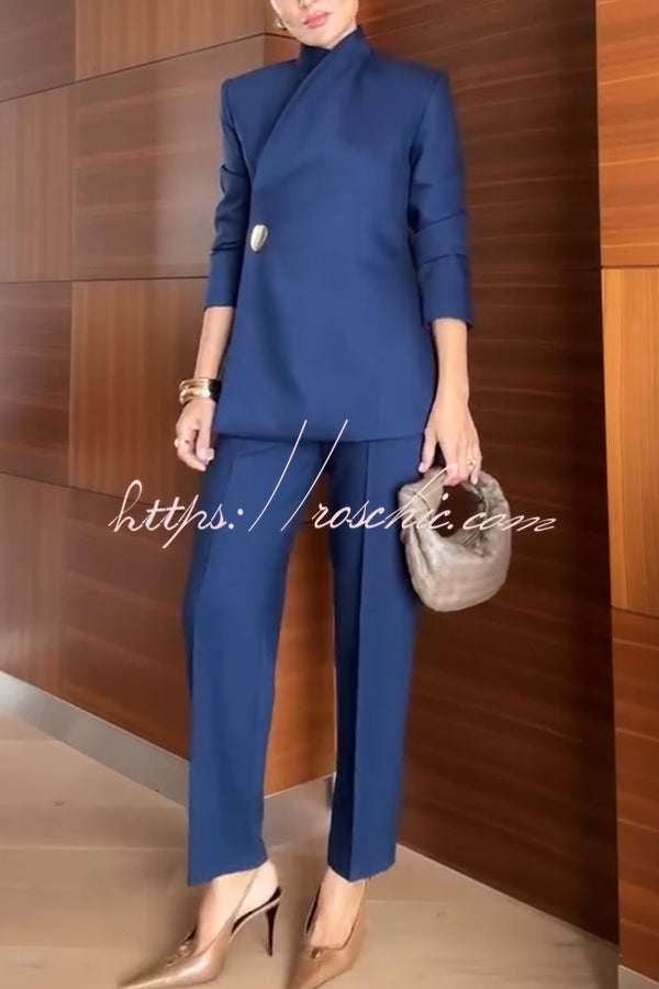 Exquisite and Fashionable Stand Lapel Neck Metal Button Long Sleeve Blazer