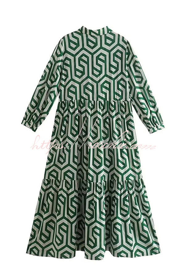 Marley Geometric Figure Print Loose Shirt Midi Dress