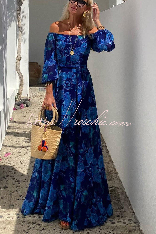 With Love Floral Off Shoulder Back Smocked Vacation Maxi Dress