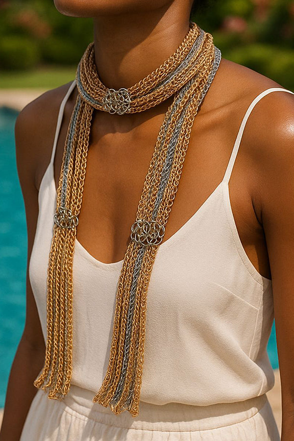 Exaggerated Layered Metal Chain Scarf