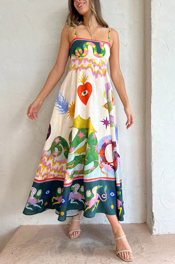 feel effortlessly linen blend unique print smocked back midi dress London Times Plus Size Printed Linen Puff Sleeve Ruched Empire Smocked Back Midi Dress