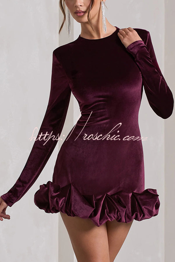Solid Color Velvet Slim-fit Long-sleeved Mini Dress