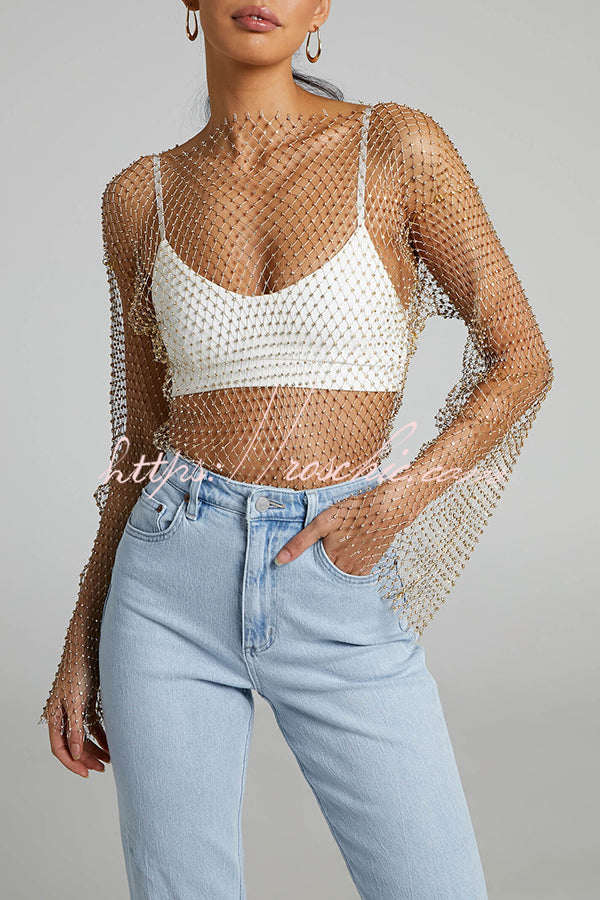 Best Layering Items Diamond Mesh Long Bell Sleeve Top (Shipped Within 24 Hours)