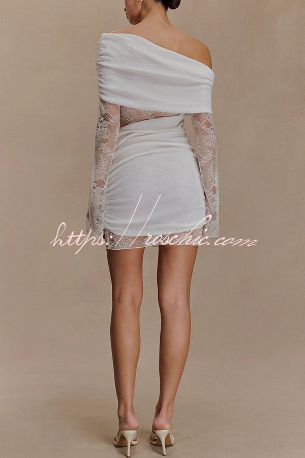 Fashion Lace Panel Long Sleeve Slim Fit Knit Mini Dress