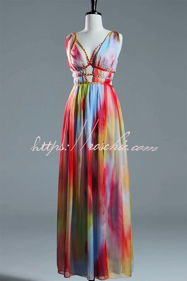Eileen Tie-dye Print Exquisite Jewelry Ribbon Decoration Strapless Sl roschic Eileen Tie-dye Print Exquisite Jewelry Ribbon Decoration Strapless Sl roschic