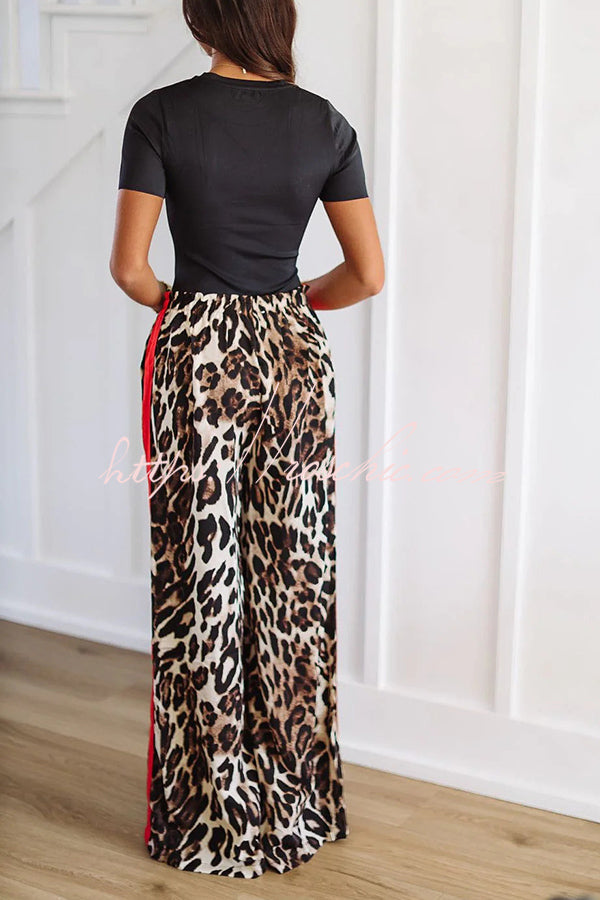 Leopard Print Elastic Waist Pocket Loose Wide Leg Pants