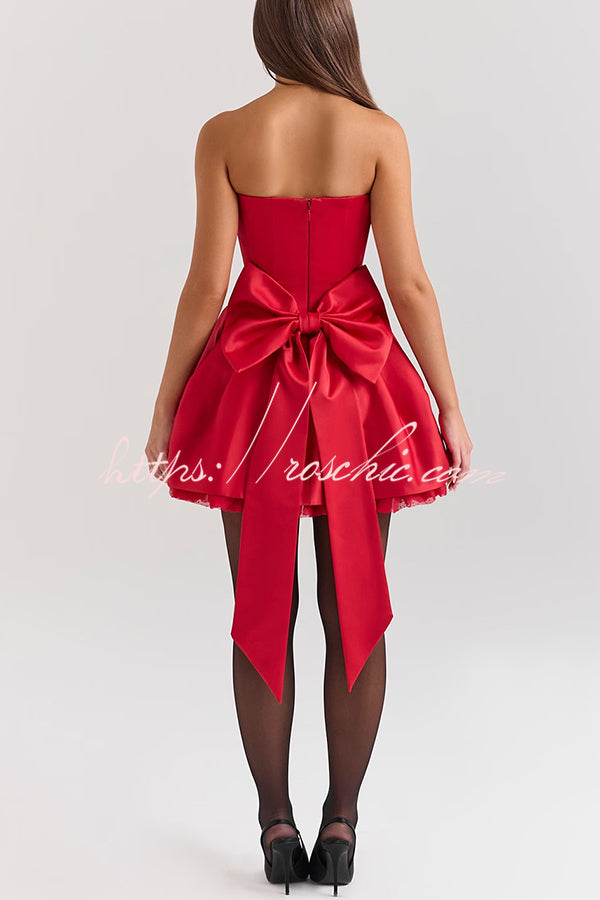 Stylish Sleeveless Off-shoulder Elegant Large Bow Mini Dress