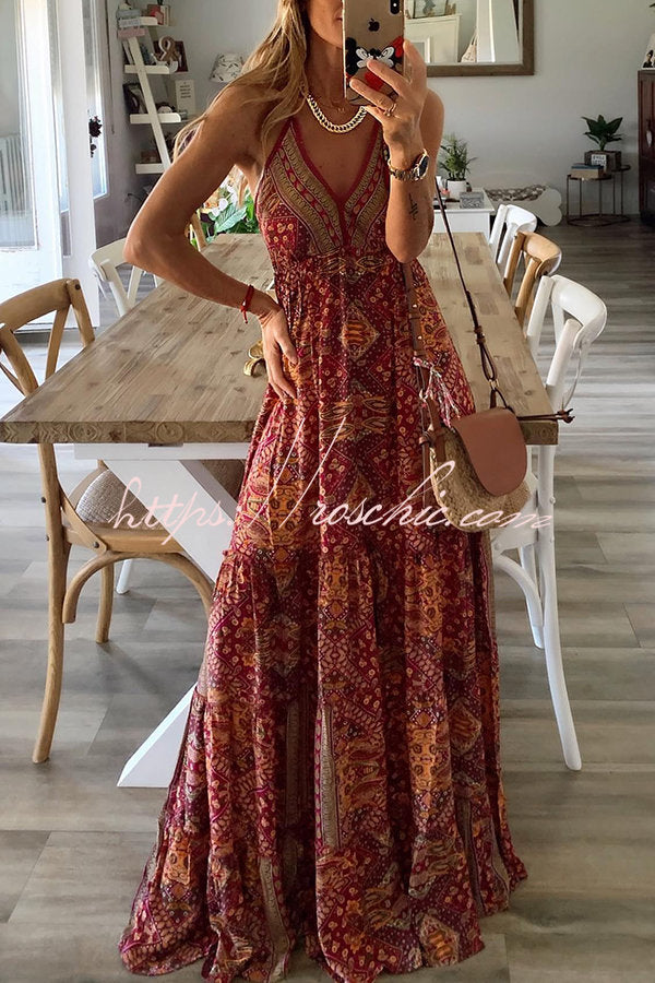 Celeste Boho Printed Strap Elastic Waist Maxi Dresses roschic Celeste Boho Printed Strap Elastic Waist Maxi Dresses roschic