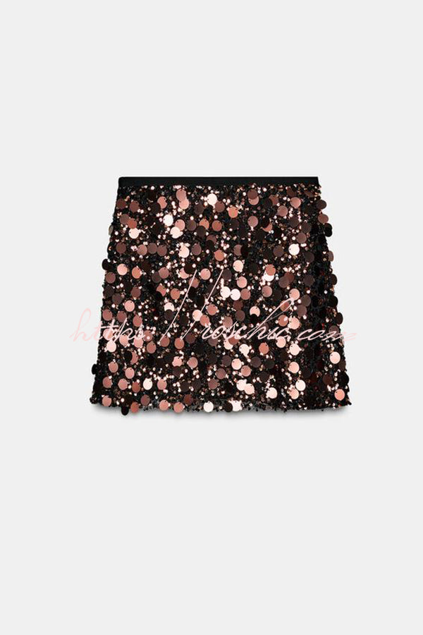 After Party Energy Large Sequin High Waist Zipper Mini Skirt