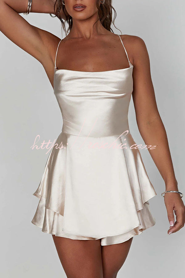 Ruffled Elegant Satin Strappy Satin Backless Lace Up Mini Dress