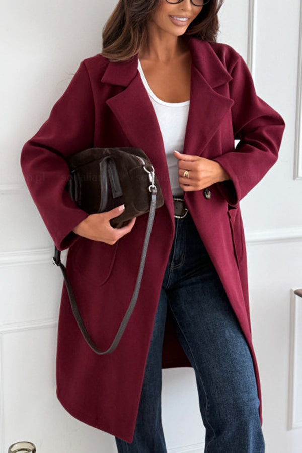 Solid Color Long-sleeved Single-breasted Woolen Mid-length Coat