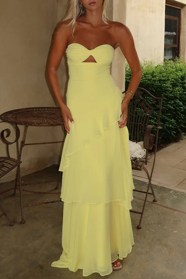 Gretta Heart-shaped Cutout Neckline Layered Ruffles Strapless Maxi Dr – roschic