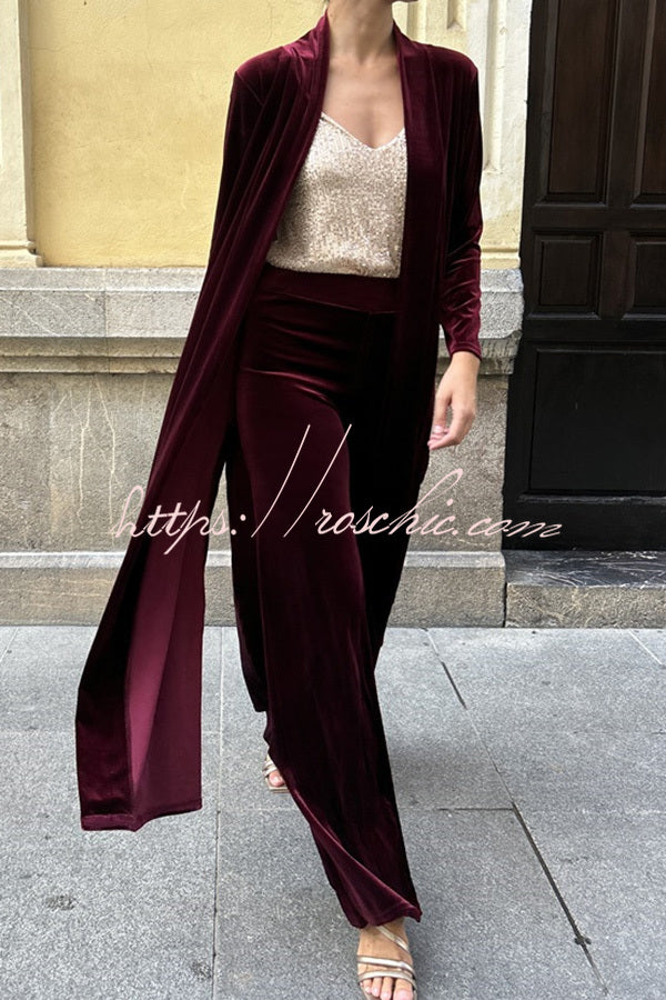 Rooice Velvet Stretch Waist Wide Leg Pants