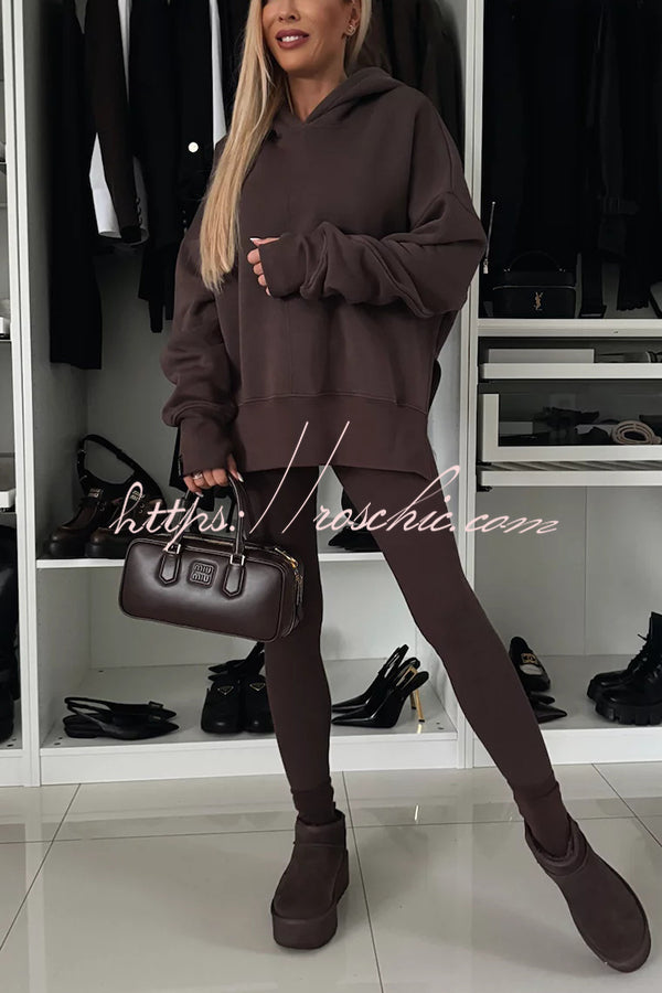 Fashion Loose Casual Hooded Long Sleeve Sweatshirt and Elastic Waist Leggings Set