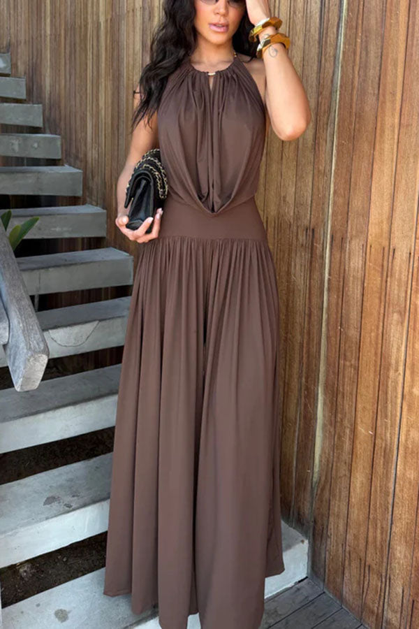 high elastic waist dress Carnation Elastic Waist Sleeveless Midi Dress
