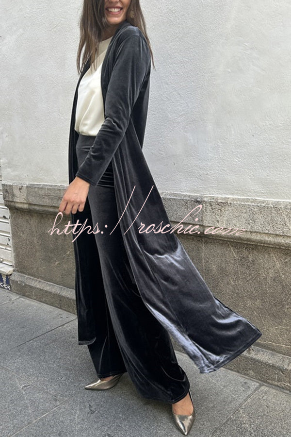 Rooice Velvet Stretch Waist Wide Leg Pants