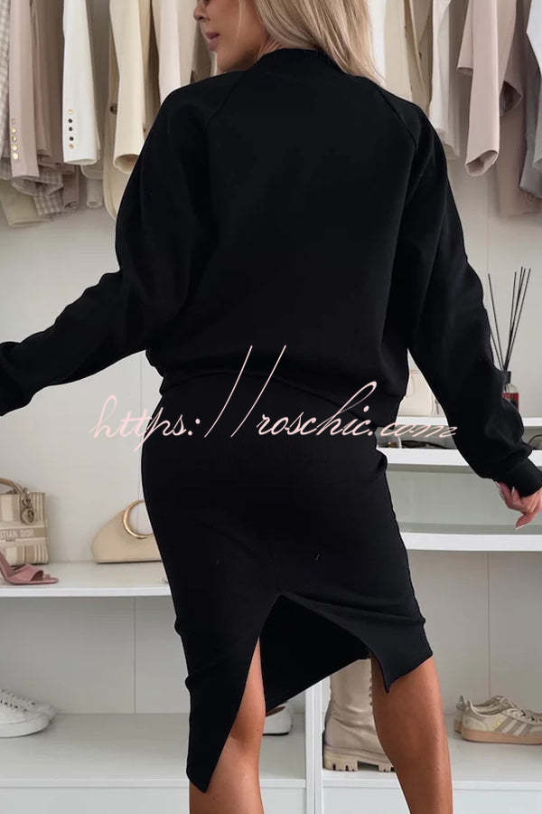 Comfort and Femininity Knit Ribbed Button Up Long Sleeve Bomber Jacket