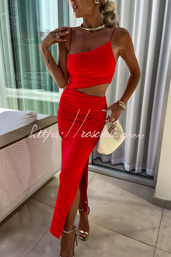 Sexy Partner Asymmetrical Cutouts Slit Stretch Maxi Dress