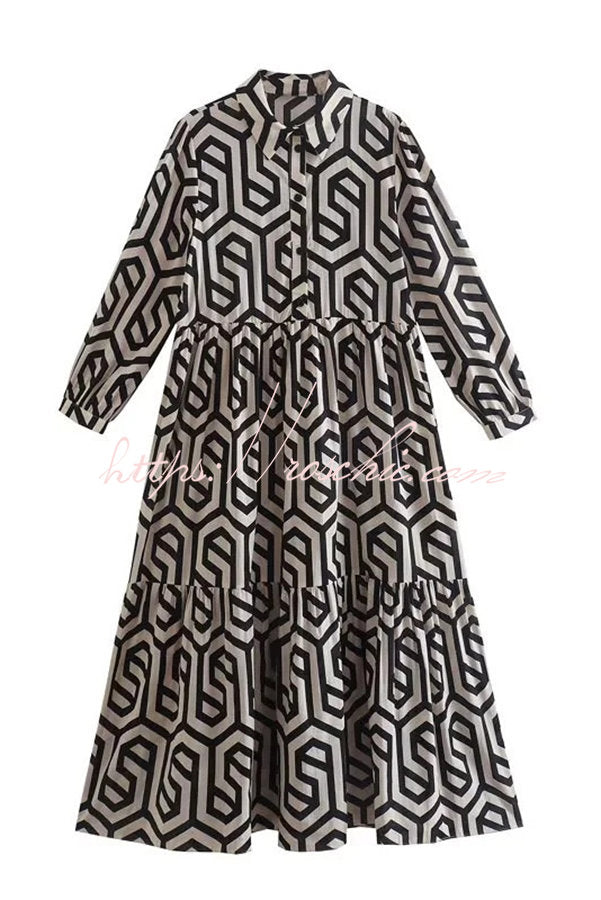 Marley Geometric Figure Print Loose Shirt Midi Dress