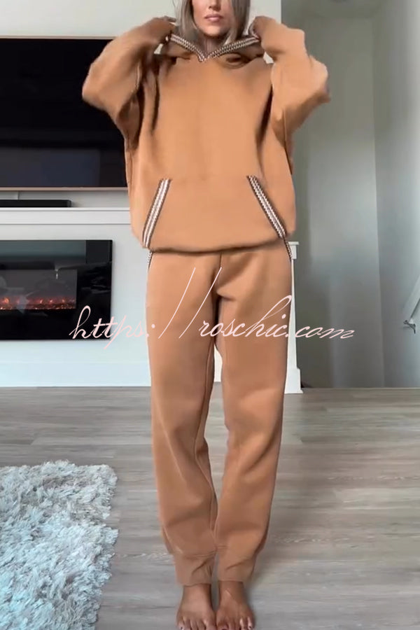 Tasman Braid Trim Kangaroo Pocket Hooded Sweatshirt and Elastic Waist Jogger Pants Set