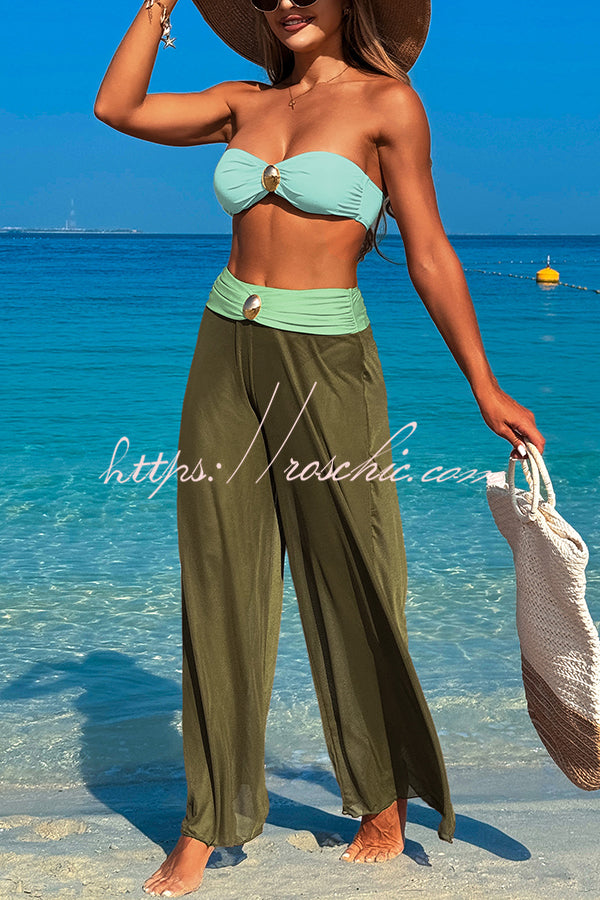 Solid Color Loose Metal Buckle Beach Pants