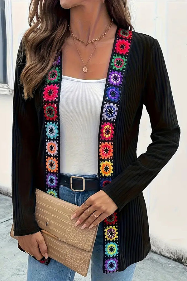 Bohemian Style Floral Edge Long Sleeve Casual Knitted Cardigan