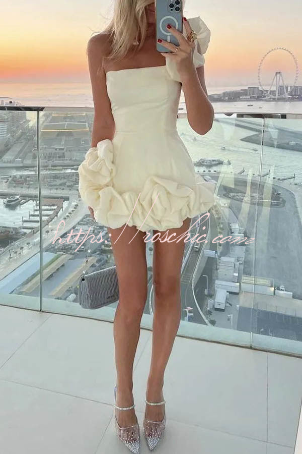 Delightful and Elegant Vibe Off Shoulder Flounce Bottom Mini Dress