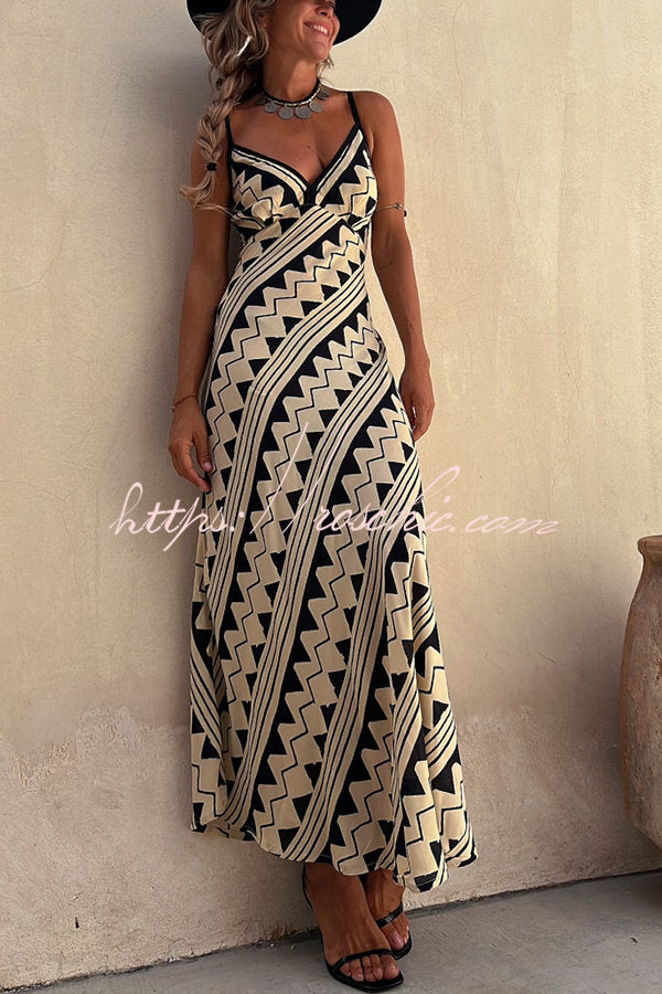 Exclusive Melody Satin Ethnic Print Smocked Back Midi Dress