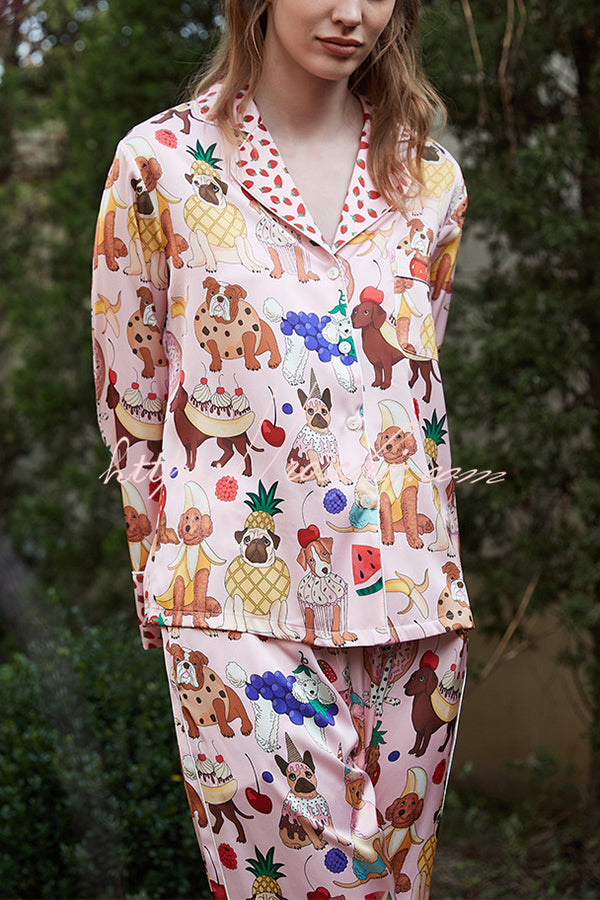 Dessert Dog Print Home Long Sleeved Two-piece Set