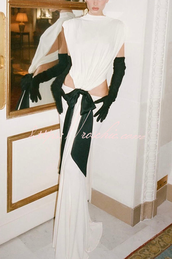 Sexy Open Back Bow Embellished Elegant Fishtail Maxi Dress