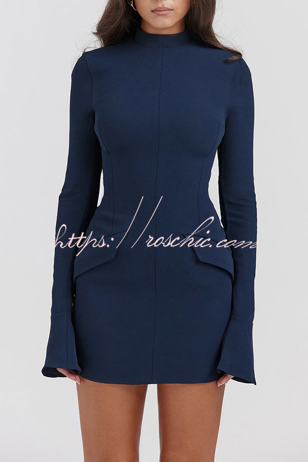 Giao Zippered Long Sleeve Pockets High Waisted Mini Dress