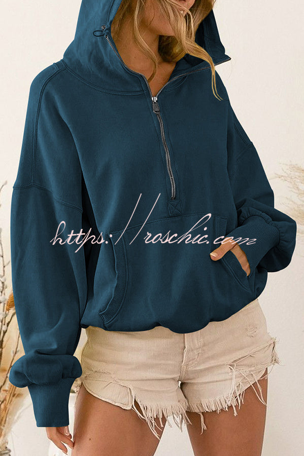 Front Pocket Zip Drawstring Long Sleeve Hoodie